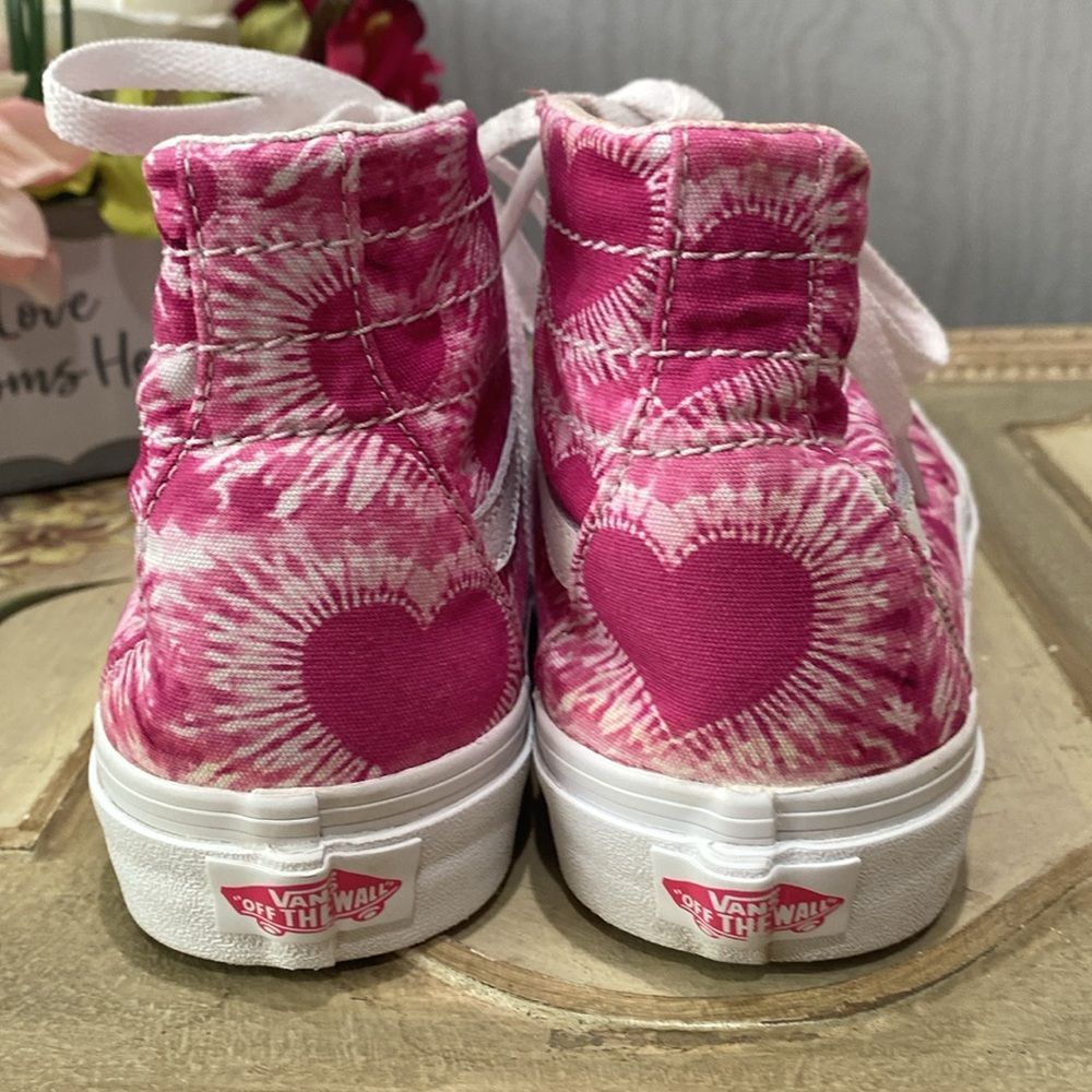 Vans Off the Wall Sk8-Hi Tapered Tie-Dye Hearts Fuchsia Pink Men 5.5 Women 7 - Picture 9 of 13